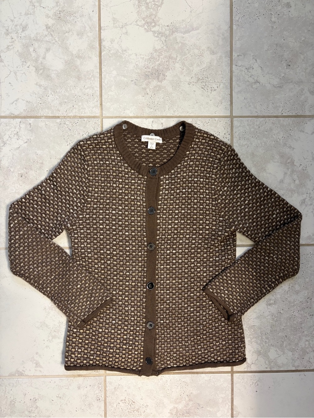 Coldwater Creek | Wool Blend Cross Stitch Textured Knit Cardigan Sweater | Sz M